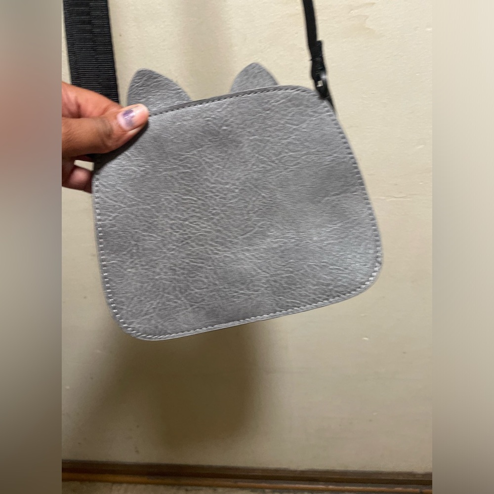 Cat lady gray small crossbody measuring approximately 7 x 6 inches GUC - Picture 3 of 7